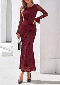 PRETTYGARDEN Women's Long Sleeve Maxi Floral Mesh Fall Wedding Guest Dress