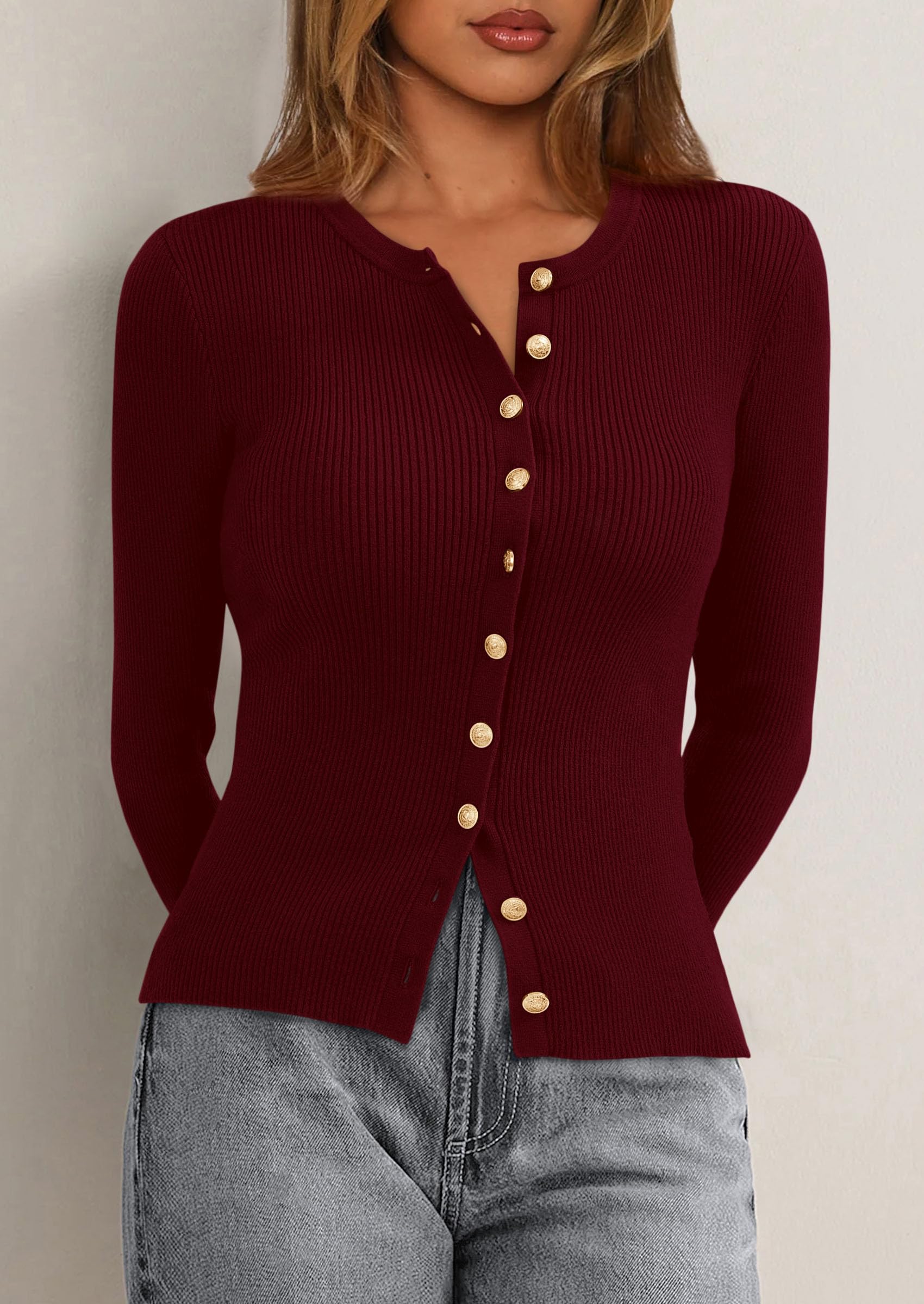 PRETTYGARDEN Womens Fall Cardigan Sweaters Lightweight Long Sleeve Button up Ribbed Knit Tops Winter Fashion Clothes