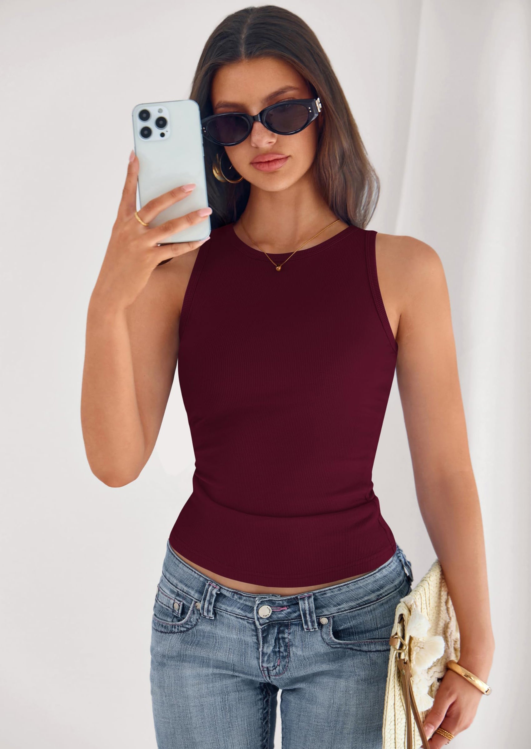 PRETTYGARDEN Womens Summer High Neck Ribbed Tank Tops Casual Basic Sleeveless Slim Fitted Racerback Workout T Shirts PRETTYGARDEN