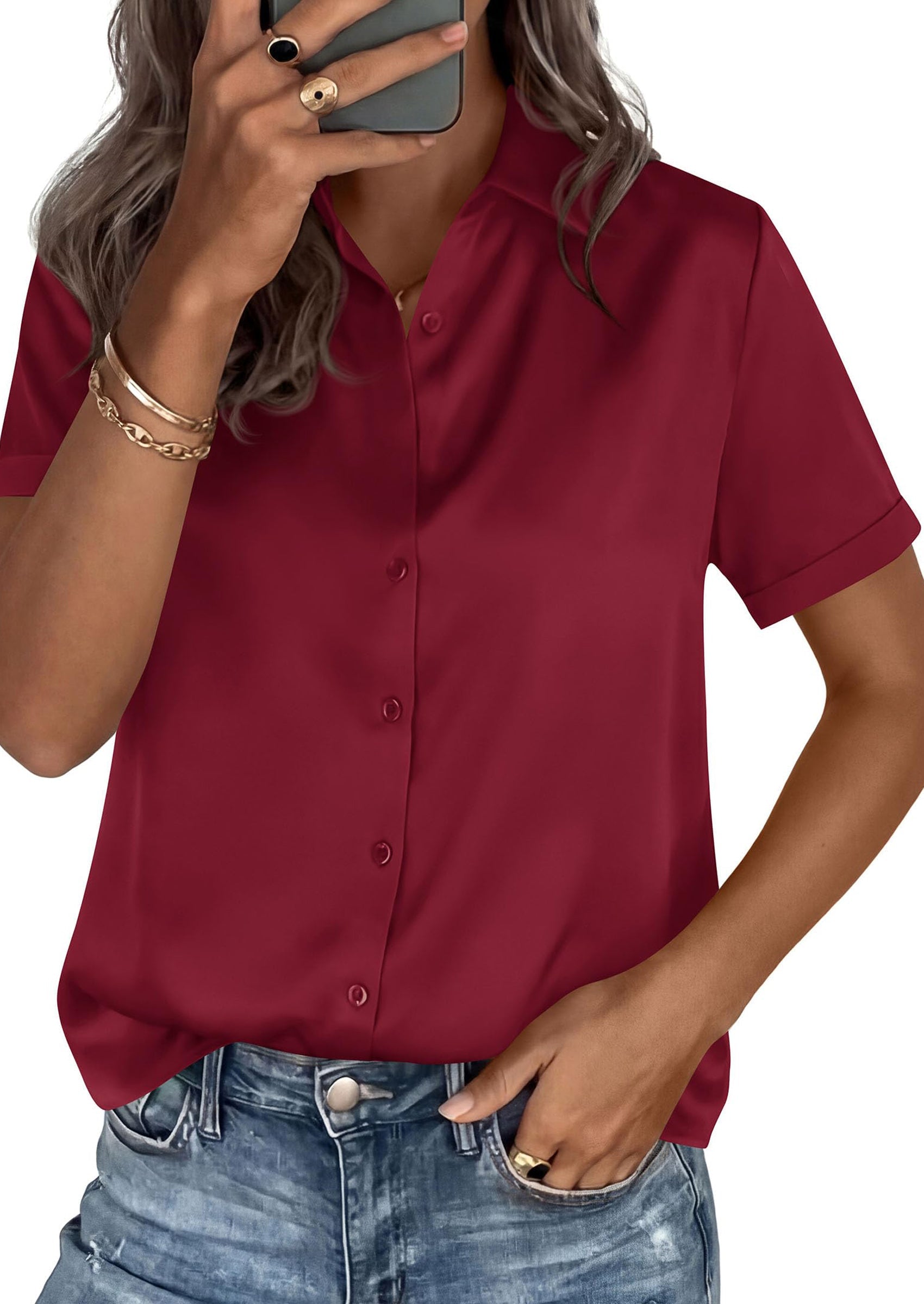 PRETTYGARDEN Women's Summer Button Down Shirts Short Sleeve Work Tops Dressy Blouses Spring Business Casual Outfits PRETTYGARDEN