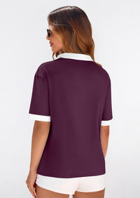 PRETTYGARDEN Summer Short Sleeve Polo Shirts for Women Collared V Neck Work Dressy Tops Knit Loose Business Casual Outfits PRETTYGARDEN