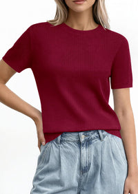 PRETTYGARDEN Women's Short Sleeve Sweaters Spring Crew Neck Knit Work Shirts Business Casual Tops Summer Fashion Clothes PRETTYGARDEN