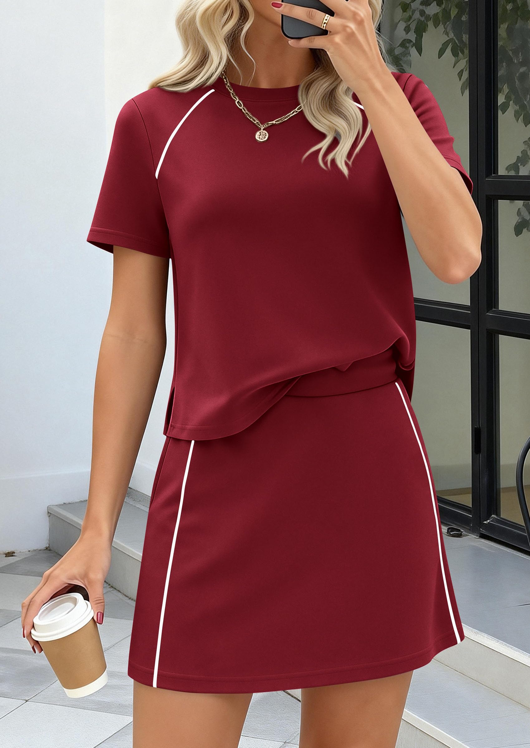 PRETTYGARDEN Women's Summer 2 Piece Skirt Sets Short Sleeve Shirts Tops Skorts Matching Workout Clothes Travel Outfits PRETTYGARDEN