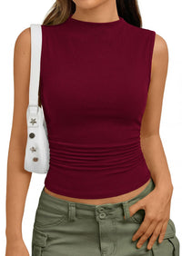 PRETTYGARDEN Tank Top for Women Summer Fashion Clothing Mock Neck Ribbed Knit Slim Fitted Shirts Going Out Tops PRETTYGARDEN