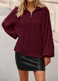 BTFBM Sweaters for Women Fall Fashion Loose Quarter Zip Pullover Collared Long Sleeve Cable Knit Winter Clothes