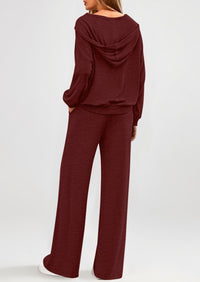 PRETTYGARDEN Women's 2 Piece Fall Lounge Sets Zip Up Hoodie Wide Leg Pants Tracksuit Matching Travel Outfits Clothes