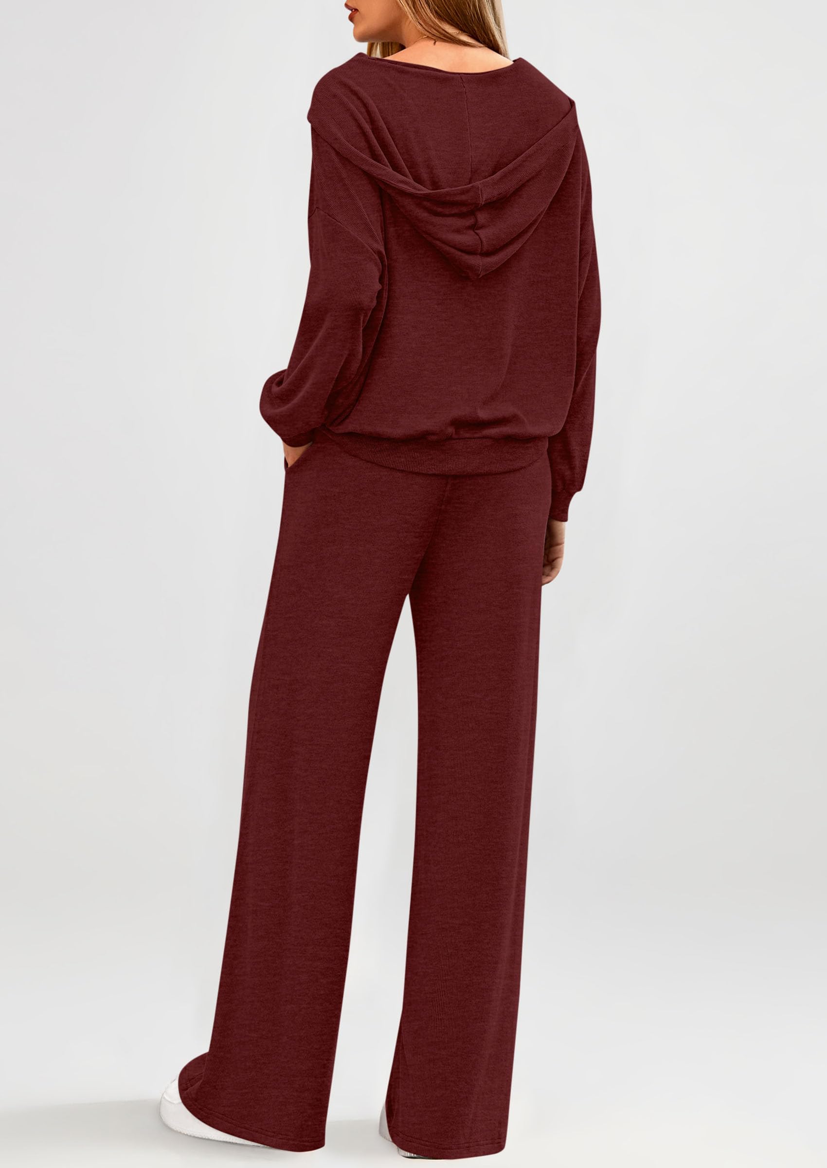 PRETTYGARDEN Women's 2 Piece Fall Lounge Sets Zip Up Hoodie Wide Leg Pants Tracksuit Matching Travel Outfits Clothes