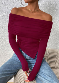 PRETTYGARDEN Women's Long Sleeve Shirts Off Shoulder Tops Going Out Slim Fitted Y2K Blouses Fall Fashion Clothes