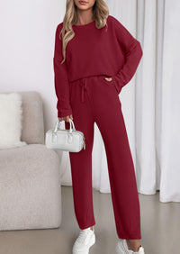 PRETTYGARDEN Womens 2 Piece Matching Lounge Sets Fall Long Sleeve Boatneck Sweatsuit Drawstring Sweatpants Pockets