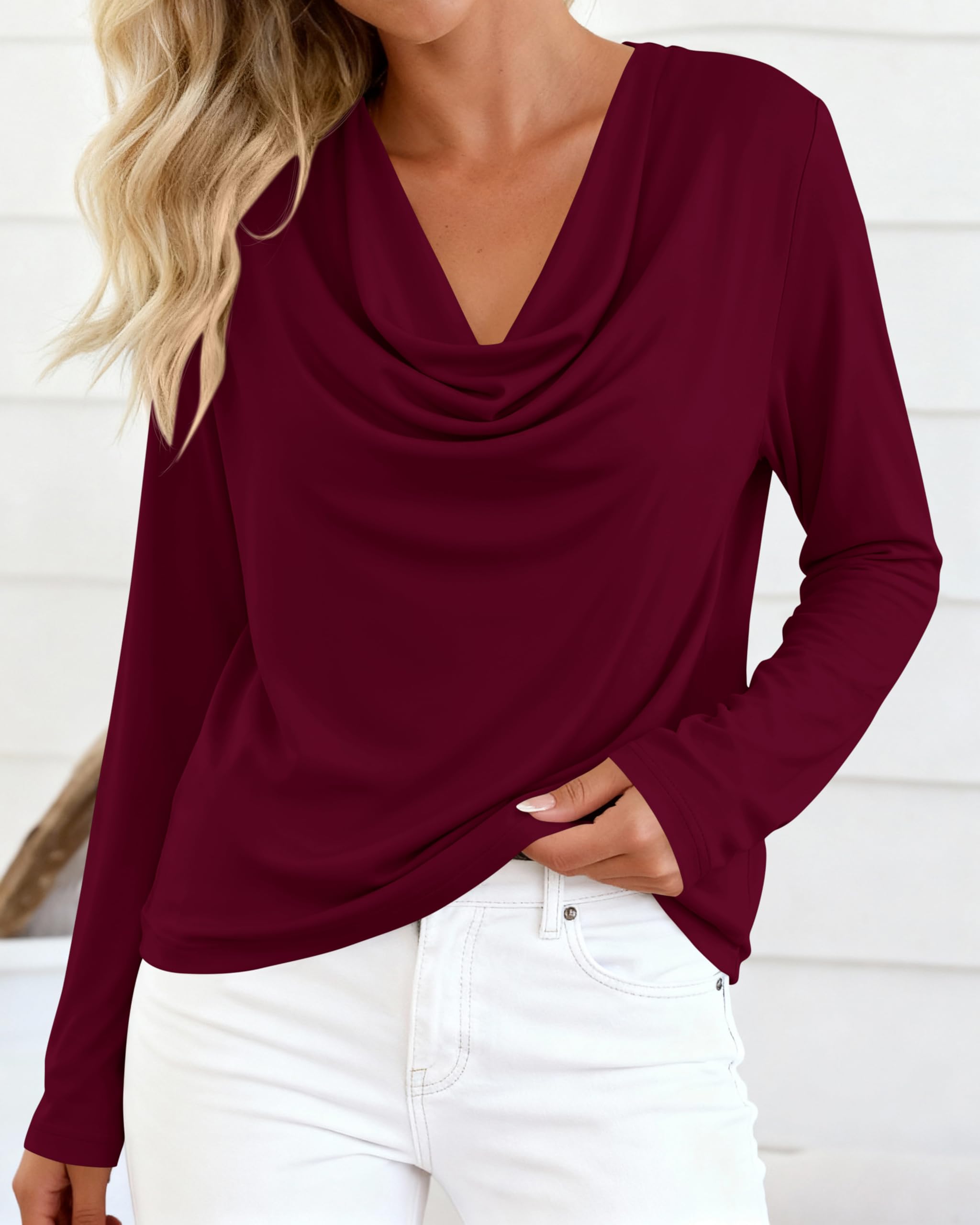 PRETTYGARDEN Womens Spring Tops Dressy Cowl Neck Long Sleeve Shirts Loose Business Casual Blouses Teacher Tunic Top PRETTYGARDEN