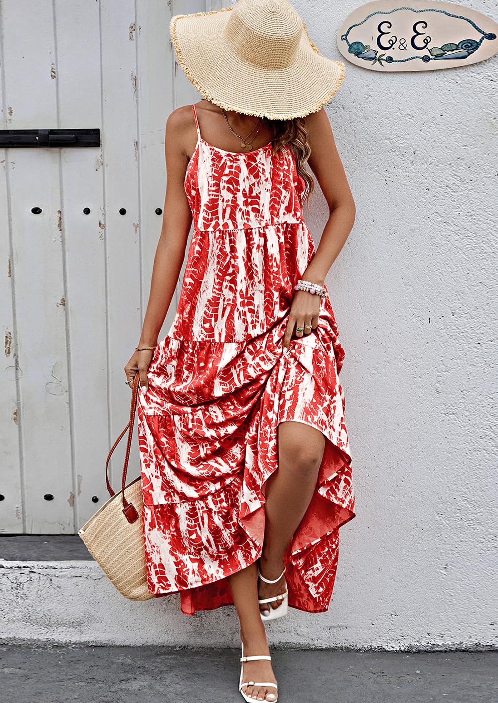 PRETTYGARDEN Women Summer Dresses Spaghetti Strap Scoop Neck Floral Maxi Dress Flowy Boho Long Sundress with Pockets