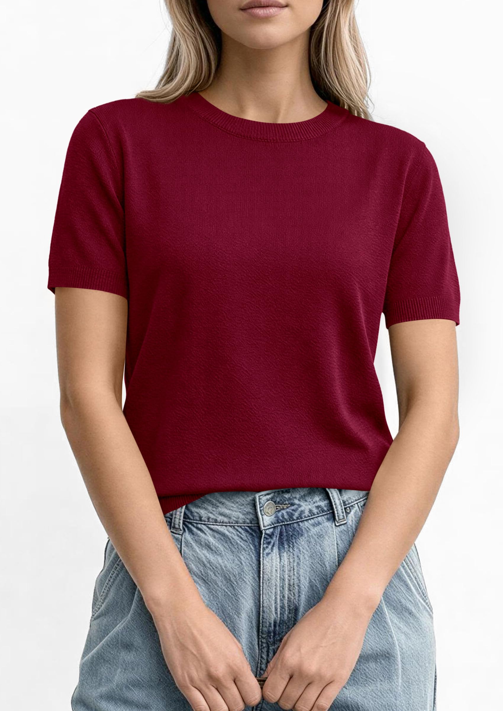 PRETTYGARDEN Women's Short Sleeve Sweaters Spring Crew Neck Knit Work Shirts Business Casual Tops Summer Fashion Clothes PRETTYGARDEN