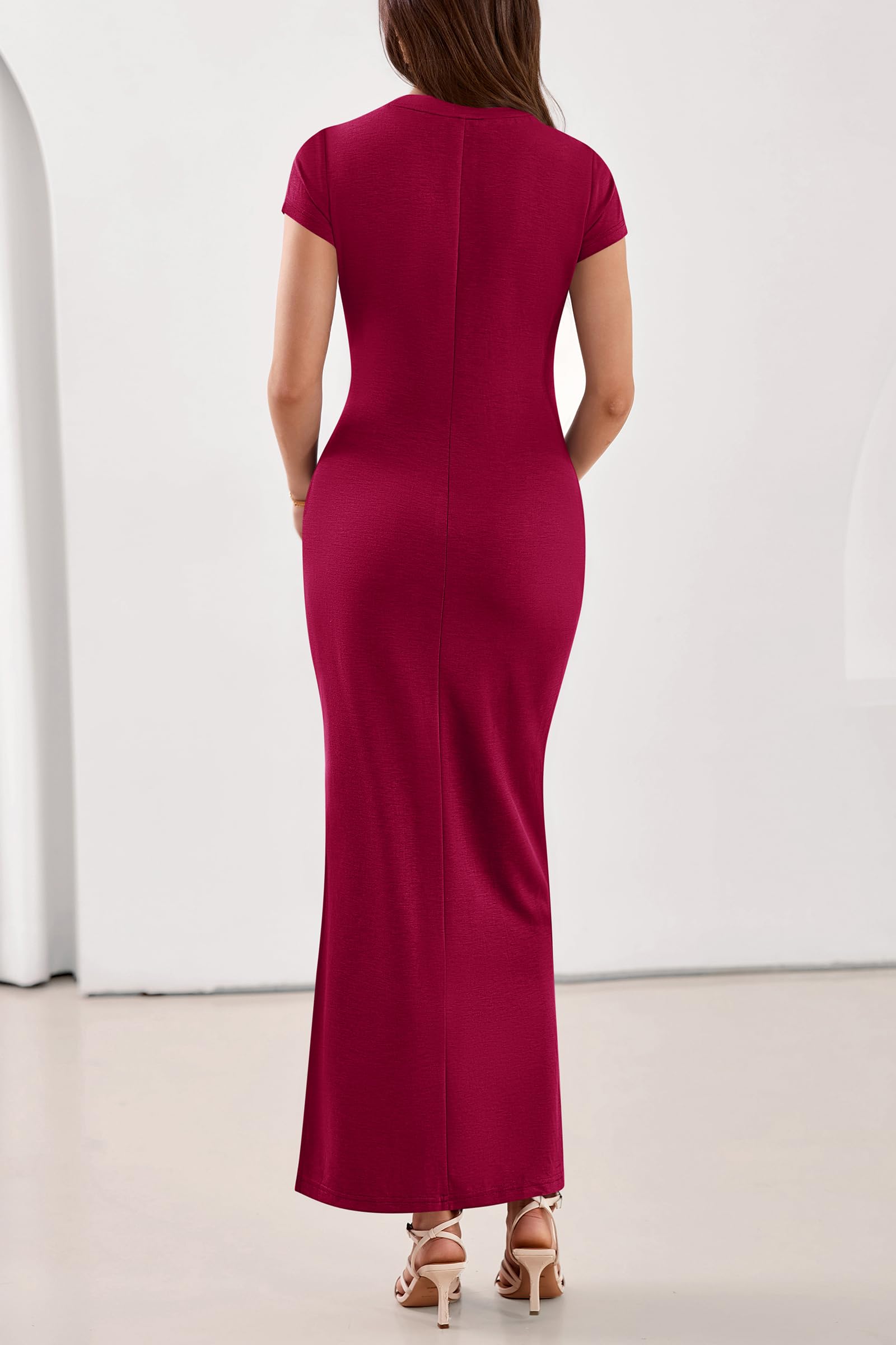 PRETTYGARDEN Womens Summer Maxi Dresses Casual Short Sleeve Crewneck Knit Slit T Shirt Dress Spring Long Beach Sundress PRETTYGARDEN