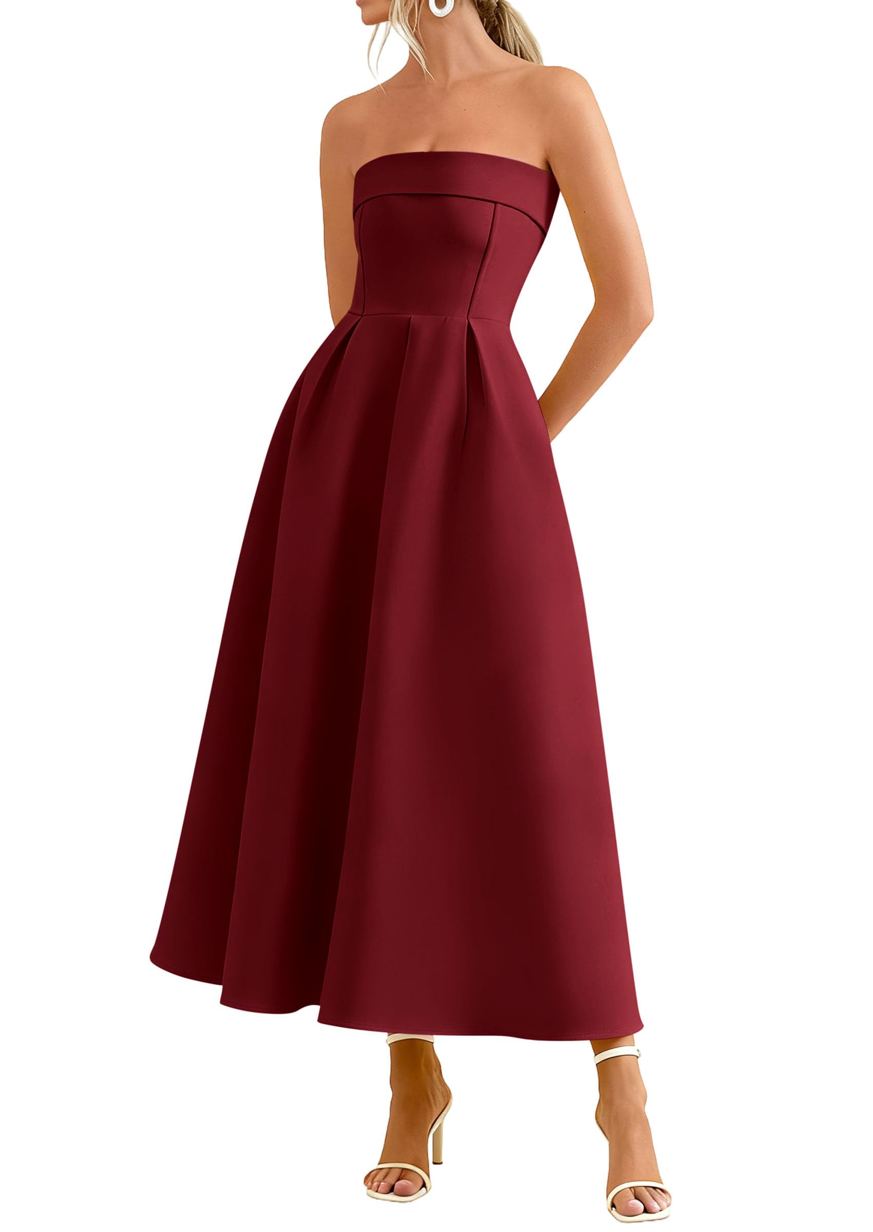 PRETTYGARDEN Cocktail Dresses for Women Summer Formal Elegant Tube Top Strapless Spring Wedding Guest Party Midi Dress PRETTYGARDEN