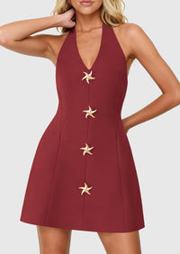 PRETTYGARDEN Cocktail Dresses for Women Short Summer Elegant Halter V Neck Sleeveless A Line Spring Mini Party Dress PRETTYGARDEN