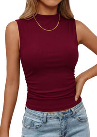 PRETTYGARDEN Tank Top for Women Summer Fashion Clothing Mock Neck Ribbed Knit Slim Fitted Shirts Going Out Tops PRETTYGARDEN
