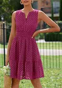 PRETTYGARDEN Women's Summer Dresses Sleeveless V Neck Eyelet Hollow Out Swing A Line Beach Vacation Sun Dress PRETTYGARDEN