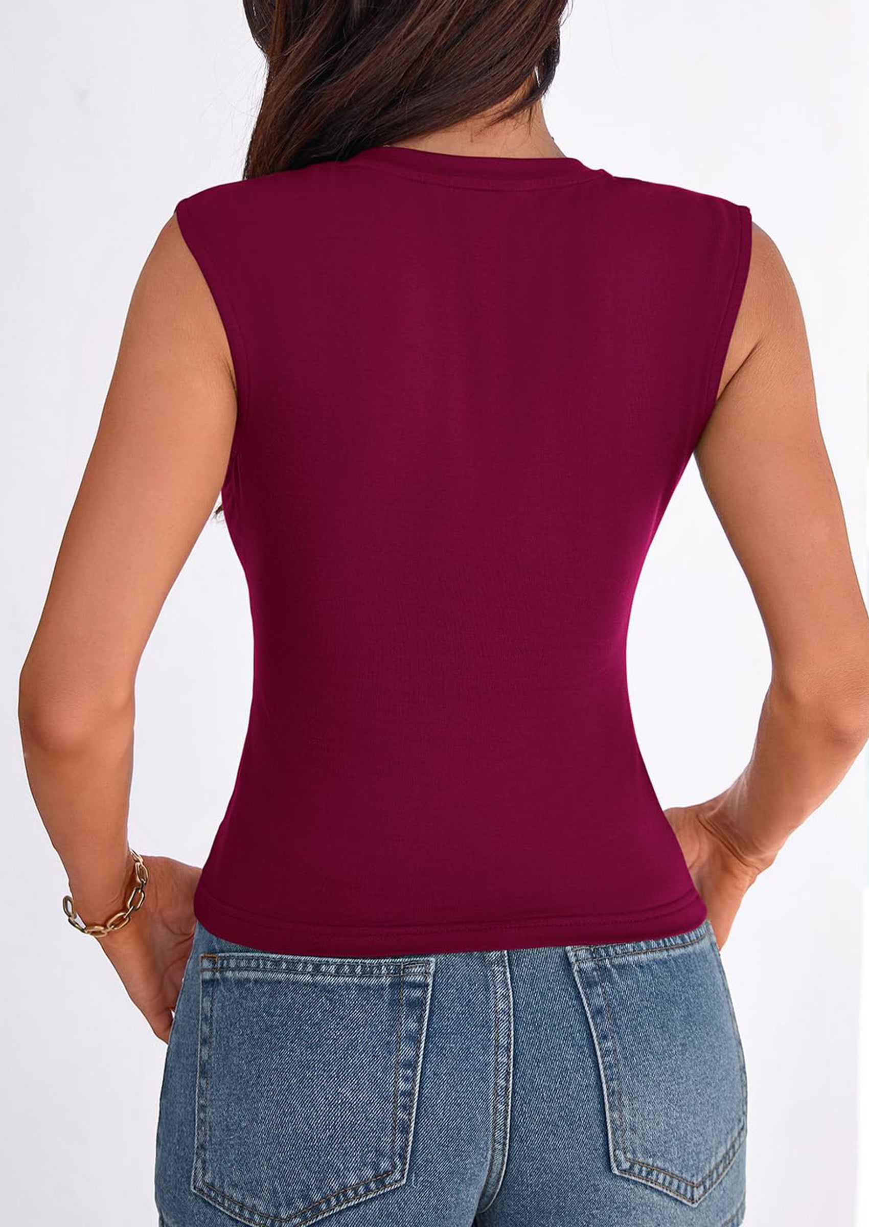 PRETTYGARDEN Womens T Shirts Spring Fashion V Neck Sleeveless Cute Going Out Tops Plain Fitted Tank Top Y2k Outfits PRETTYGARDEN