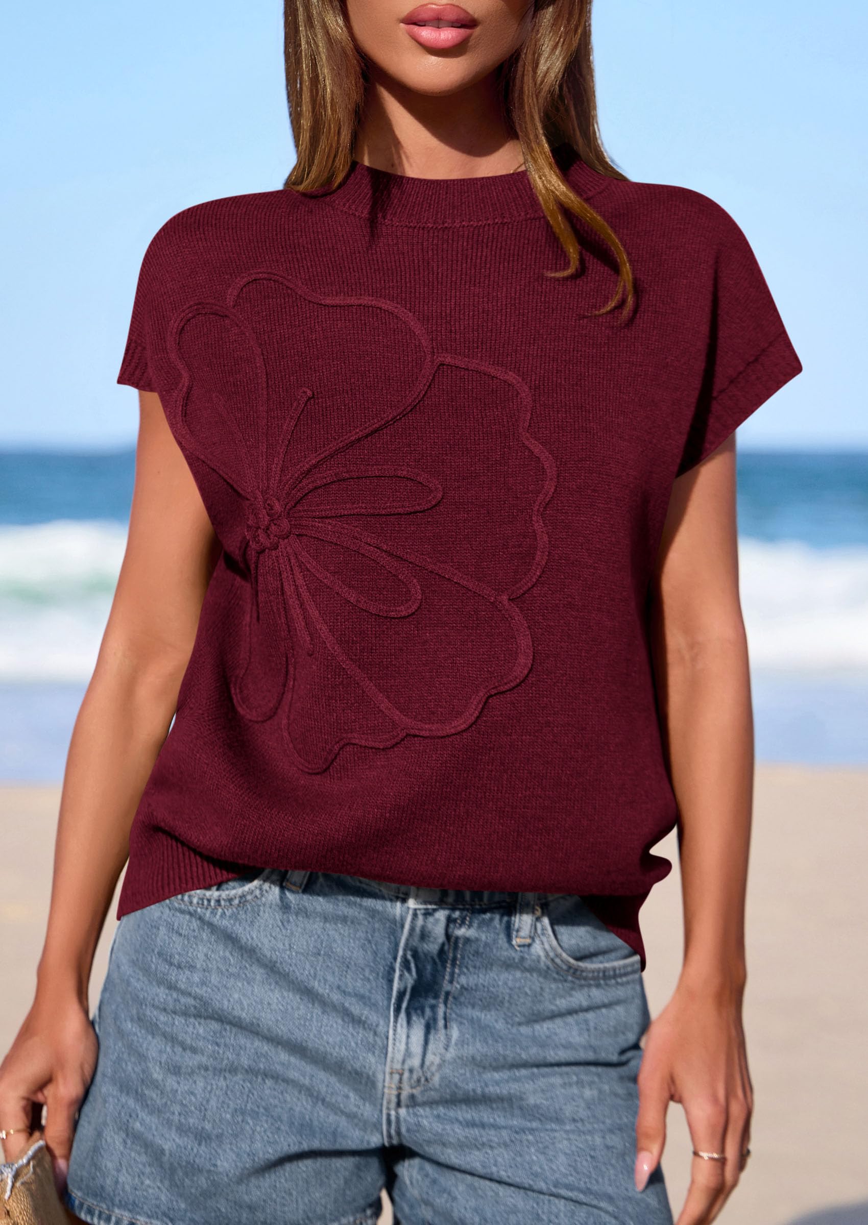 PRETTYGARDEN Women's Spring Sweater Vest Trendy Flower Knit Short Sleeve Cute Pullover Tank Tops Summer Fashion Clothing PRETTYGARDEN