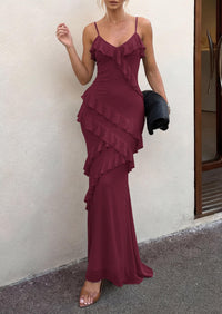 PRETTYGARDEN Women Wedding Guest Cocktail Maxi Dress Spaghetti Strap Sleeveless V Neck Bodycon Mesh Party Summer Outfits