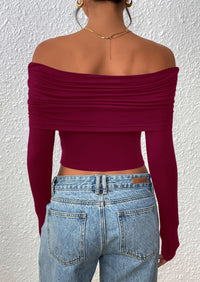 PRETTYGARDEN Women's Long Sleeve Shirts Off Shoulder Tops Going Out Slim Fitted Y2K Blouses Fall Fashion Clothes