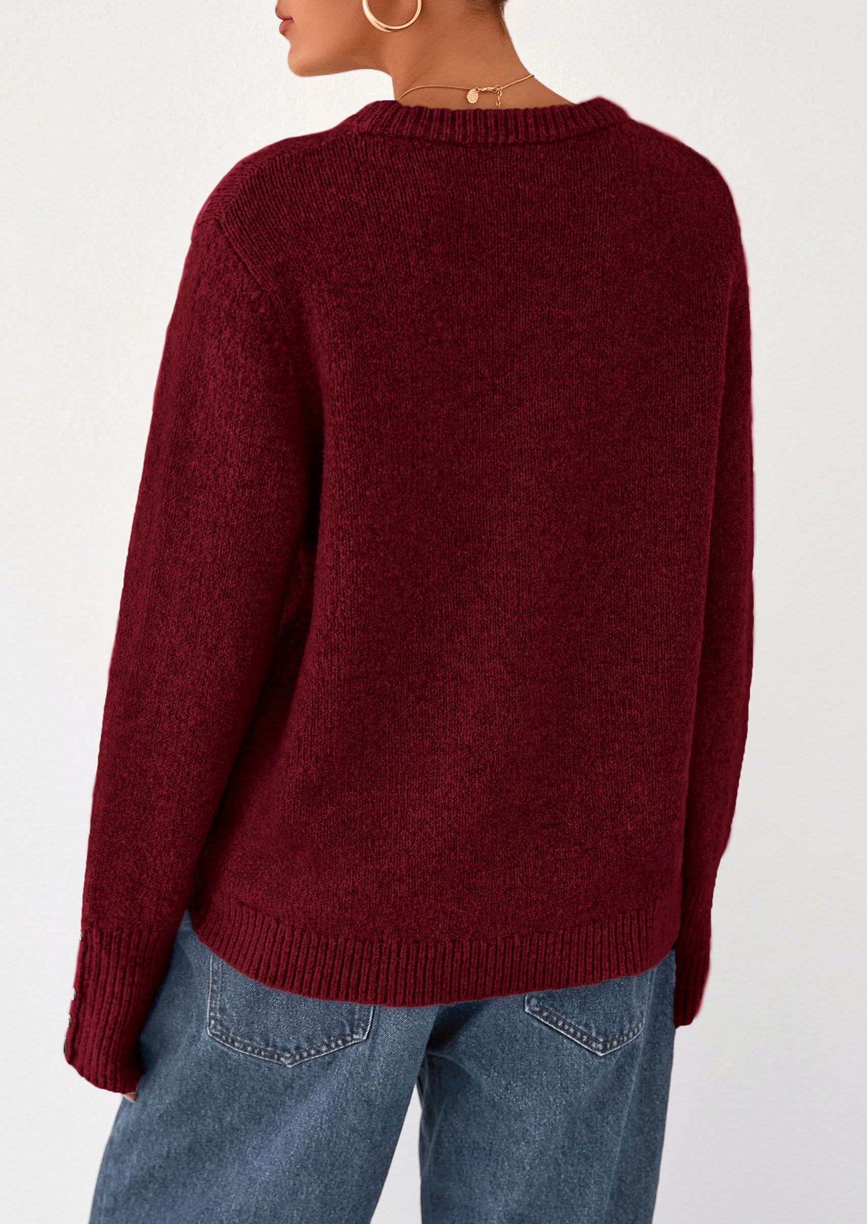 PRETTYGARDEN Womens Sweaters Fall Fashion Casual Crewneck Pullover Button Long Sleeve Cute Knit Tops Winter Clothes