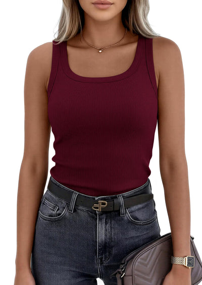 PRETTYGARDEN Womens Summer Tops Spring Cute Sleeveless Scoop Neck Workout Tank Top Casual Ribbed Knit Basic Cami Shirts PRETTYGARDEN