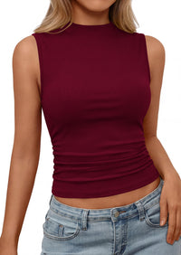 PRETTYGARDEN Tank Top for Women Summer Fashion Clothing Mock Neck Ribbed Knit Slim Fitted Shirts Going Out Tops PRETTYGARDEN