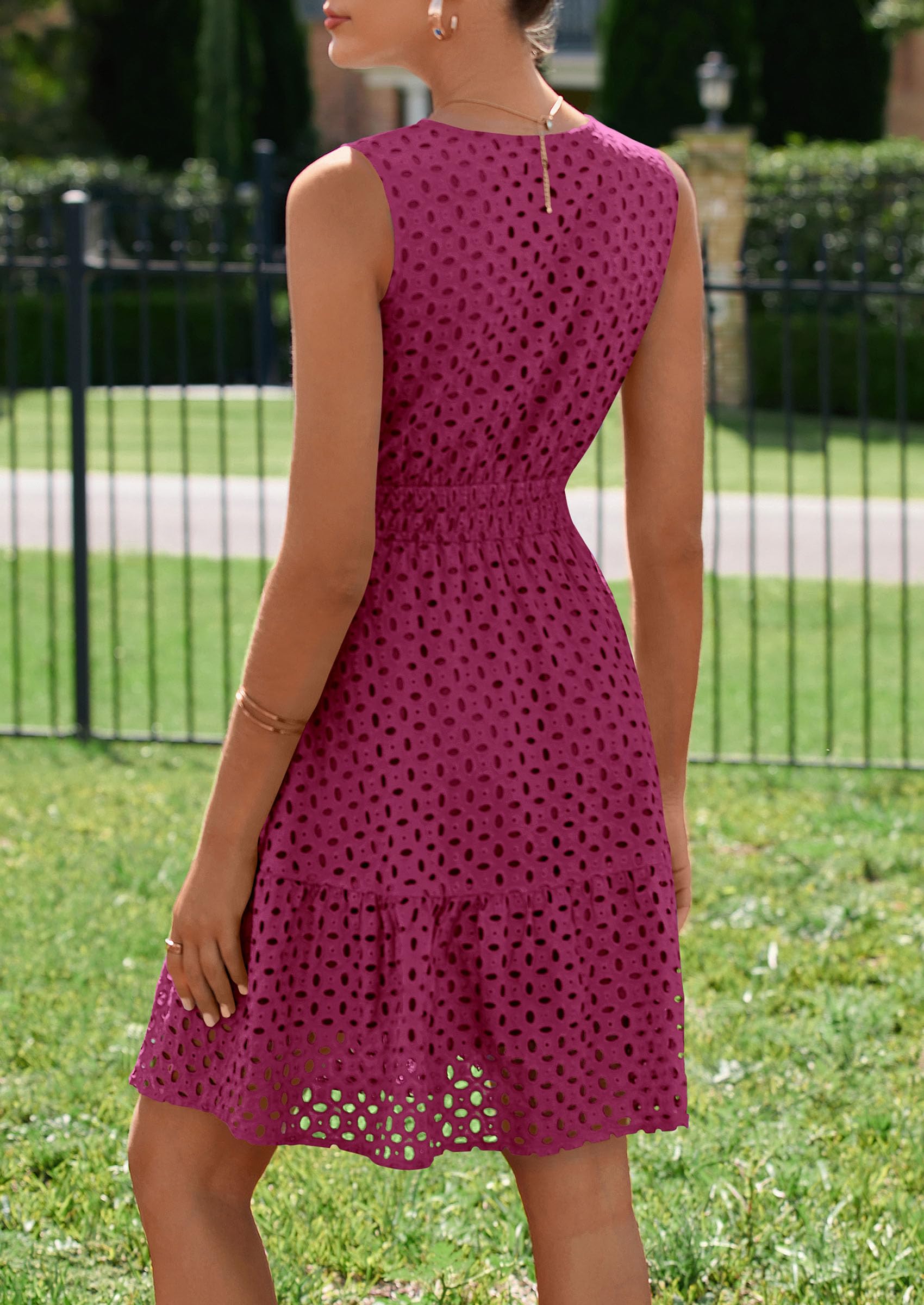 PRETTYGARDEN Women's Summer Dresses Sleeveless V Neck Eyelet Hollow Out Swing A Line Beach Vacation Sun Dress PRETTYGARDEN