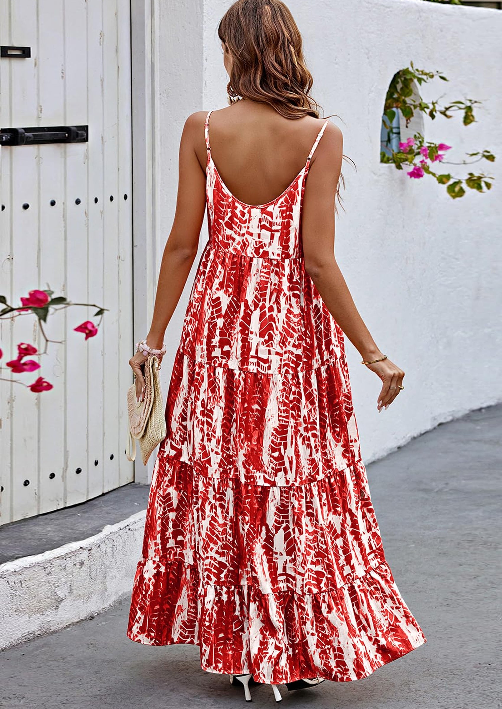 PRETTYGARDEN Women Summer Dresses Spaghetti Strap Scoop Neck Floral Maxi Dress Flowy Boho Long Sundress with Pockets