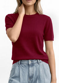 PRETTYGARDEN Women's Short Sleeve Sweaters Spring Crew Neck Knit Work Shirts Business Casual Tops Summer Fashion Clothes PRETTYGARDEN