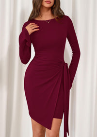 PRETTYGARDEN Women Mini Bodycon Dresses Long Sleeve Ruched Fitted Short Night Out Trendy Party Club Outfits Fall Clothes