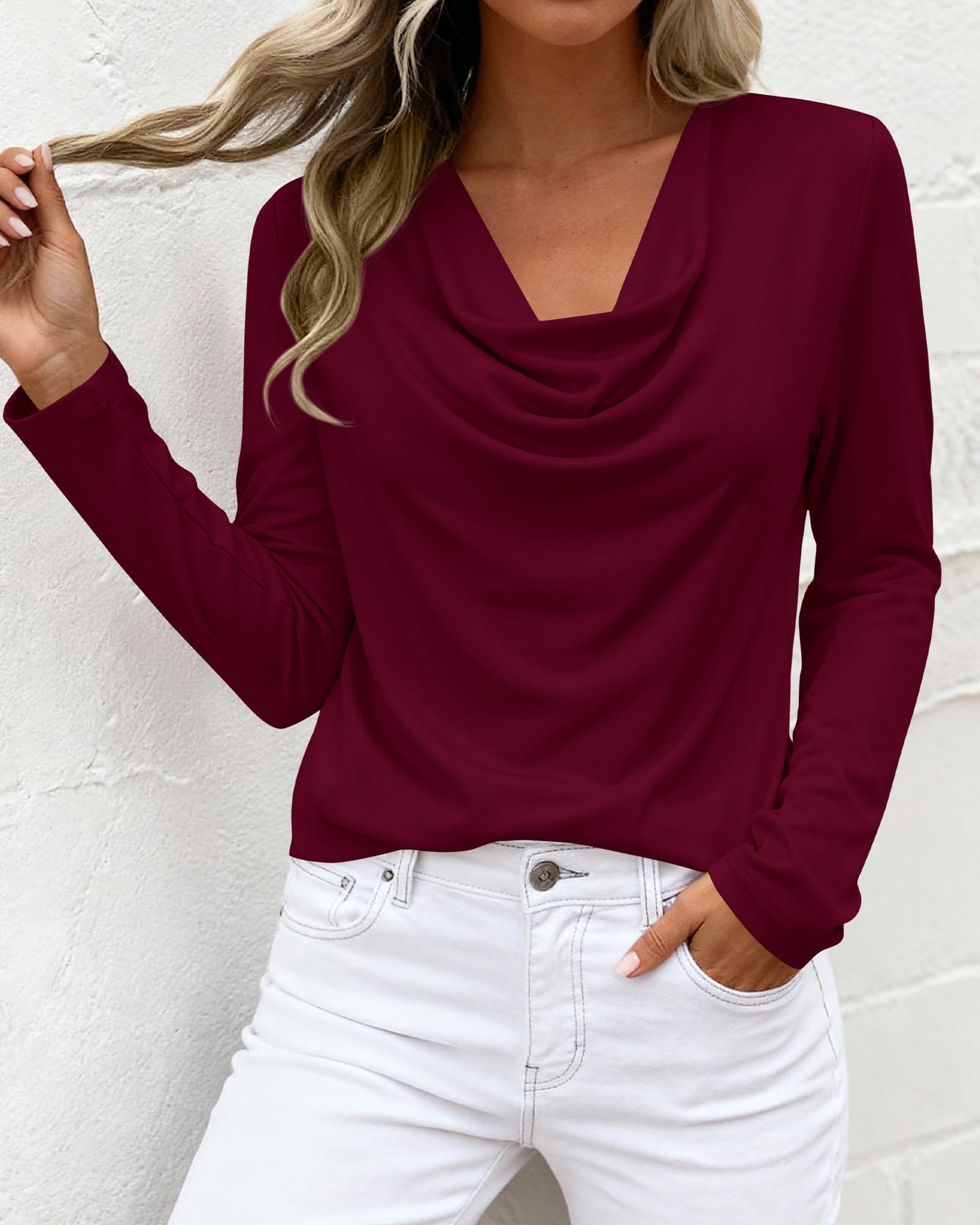 PRETTYGARDEN Womens Spring Tops Dressy Cowl Neck Long Sleeve Shirts Loose Business Casual Blouses Teacher Tunic Top PRETTYGARDEN