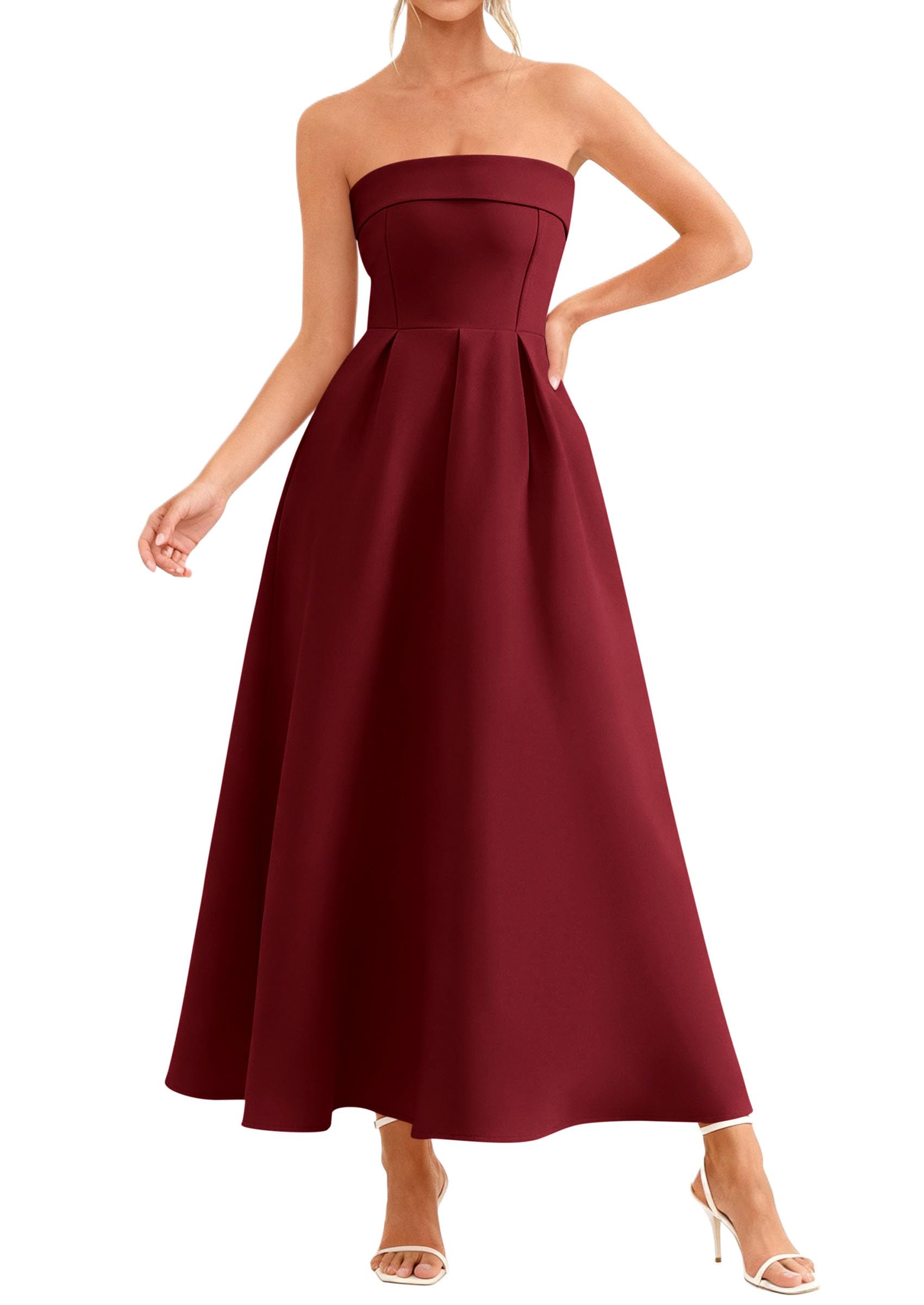 PRETTYGARDEN Cocktail Dresses for Women Summer Formal Elegant Tube Top Strapless Spring Wedding Guest Party Midi Dress PRETTYGARDEN