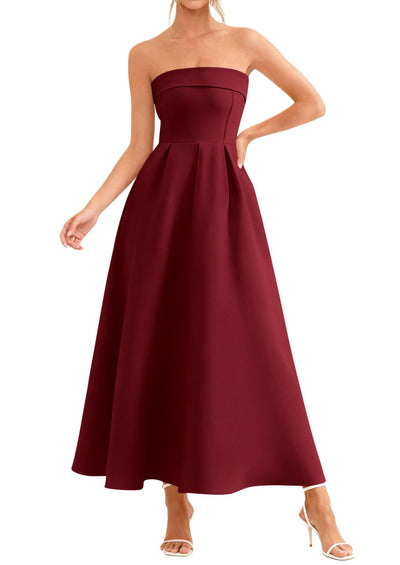 PRETTYGARDEN Cocktail Dresses for Women Summer Formal Elegant Tube Top Strapless Spring Wedding Guest Party Midi Dress PRETTYGARDEN