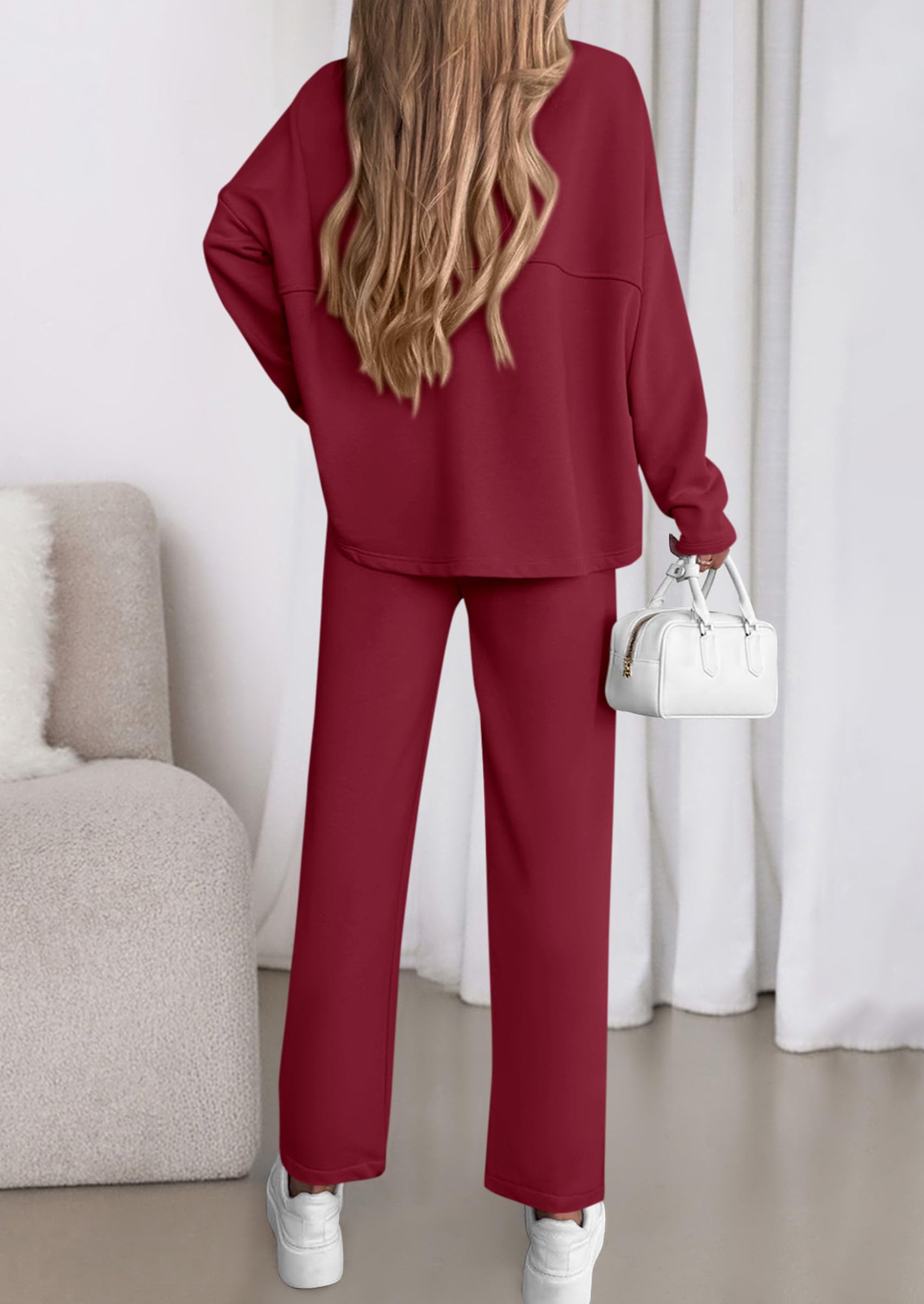 PRETTYGARDEN Womens 2 Piece Matching Lounge Sets Fall Long Sleeve Boatneck Sweatsuit Drawstring Sweatpants Pockets