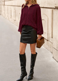 BTFBM Sweaters for Women Fall Fashion Loose Quarter Zip Pullover Collared Long Sleeve Cable Knit Winter Clothes