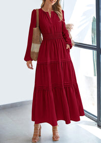 PRETTYGARDEN Women's Elegant Maxi Dresses Long Sleeve V Neck Flowy Pockets Casual Modest Dress Fall Fashion Clothes