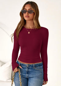 PRETTYGARDEN Womens Summer Fall Long Sleeve Shirts Ribbed Knit Fitted Basic Tee Going Out Tops Underscrub Casual Outfits