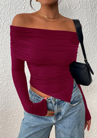 PRETTYGARDEN Women's Long Sleeve Shirts Off Shoulder Tops Going Out Slim Fitted Y2K Blouses Fall Fashion Clothes