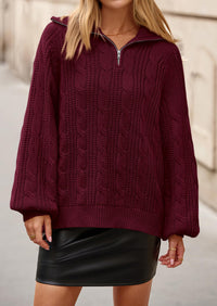 BTFBM Sweaters for Women Fall Fashion Loose Quarter Zip Pullover Collared Long Sleeve Cable Knit Winter Clothes