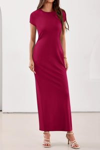 PRETTYGARDEN Womens Summer Maxi Dresses Casual Short Sleeve Crewneck Knit Slit T Shirt Dress Spring Long Beach Sundress PRETTYGARDEN