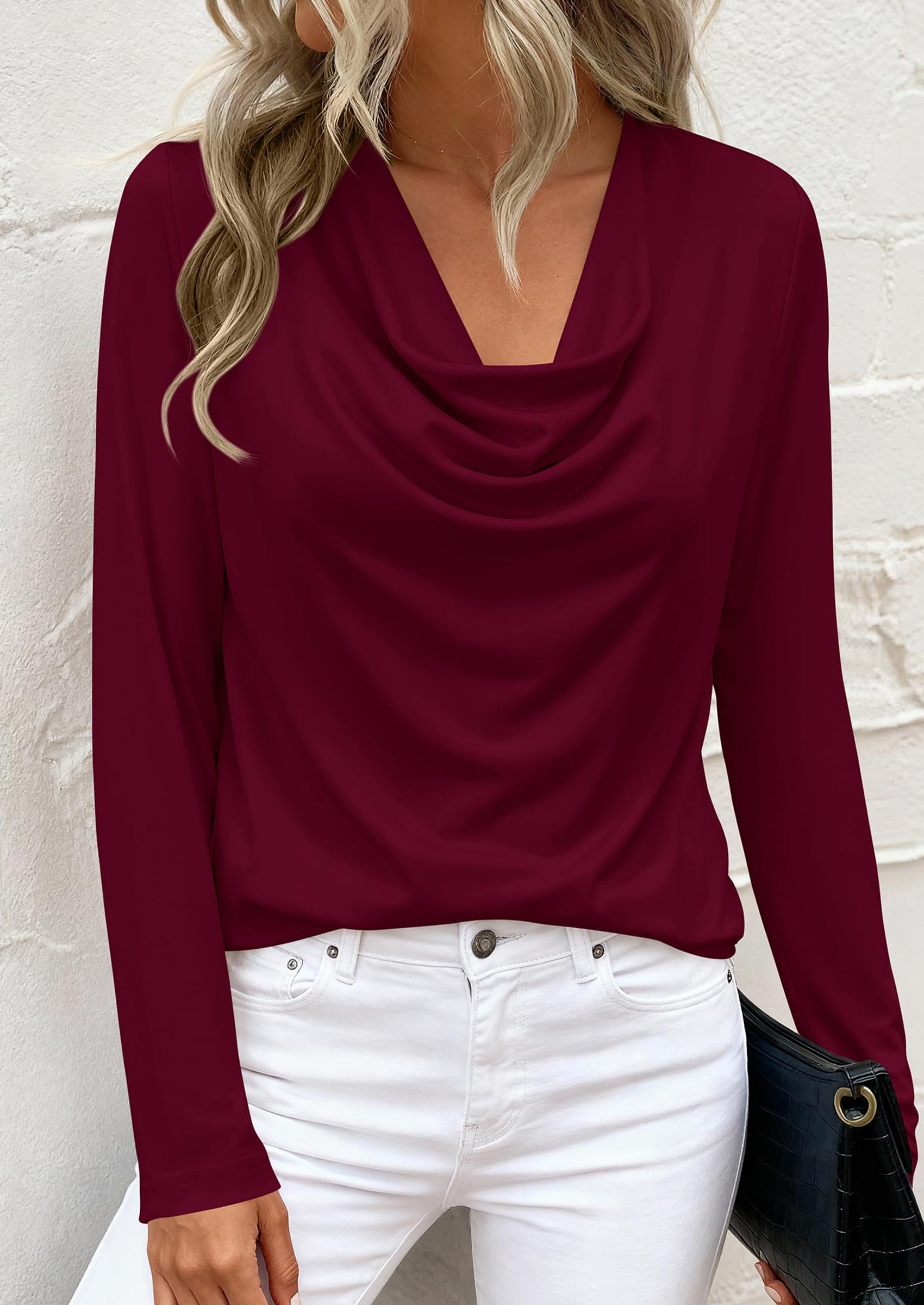PRETTYGARDEN Womens Spring Tops Dressy Cowl Neck Long Sleeve Shirts Loose Business Casual Blouses Teacher Tunic Top PRETTYGARDEN