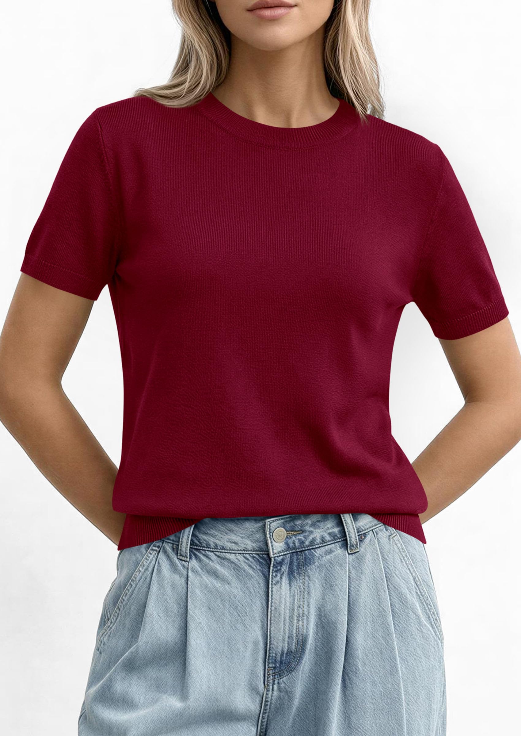 PRETTYGARDEN Women's Short Sleeve Sweaters Spring Crew Neck Knit Work Shirts Business Casual Tops Summer Fashion Clothes PRETTYGARDEN