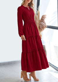 PRETTYGARDEN Women's Elegant Maxi Dresses Long Sleeve V Neck Flowy Pockets Casual Modest Dress Fall Fashion Clothes