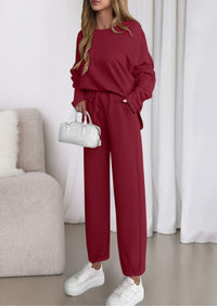 PRETTYGARDEN Womens 2 Piece Matching Lounge Sets Fall Long Sleeve Boatneck Sweatsuit Drawstring Sweatpants Pockets