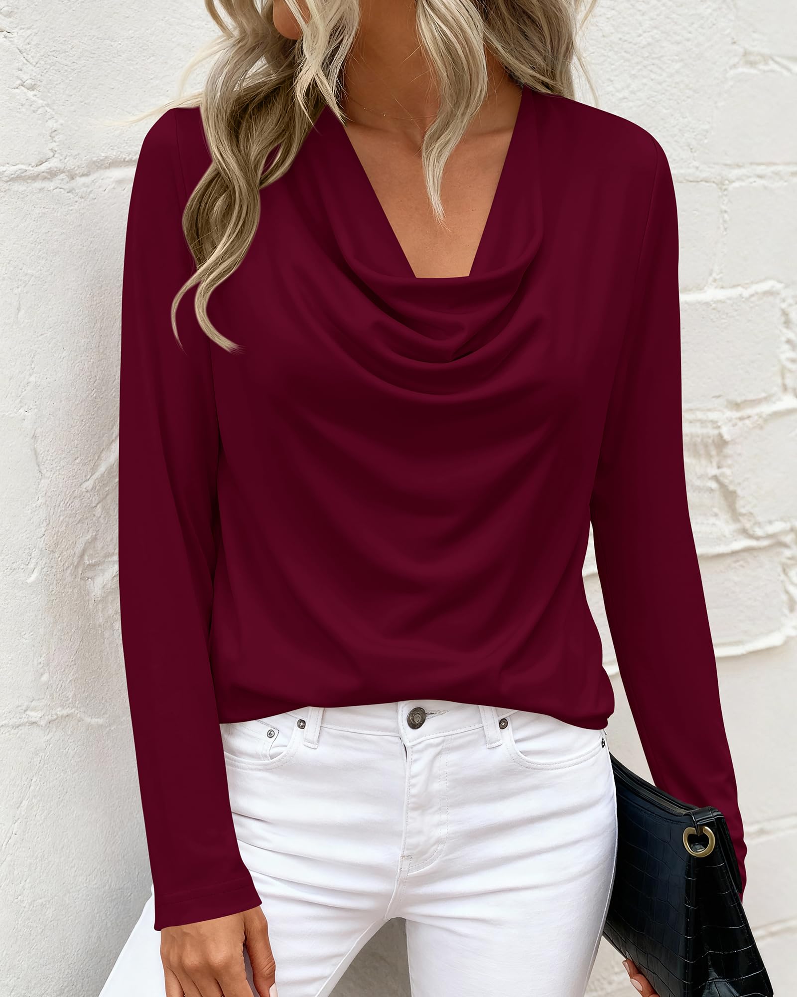 PRETTYGARDEN Womens Spring Tops Dressy Cowl Neck Long Sleeve Shirts Loose Business Casual Blouses Teacher Tunic Top PRETTYGARDEN