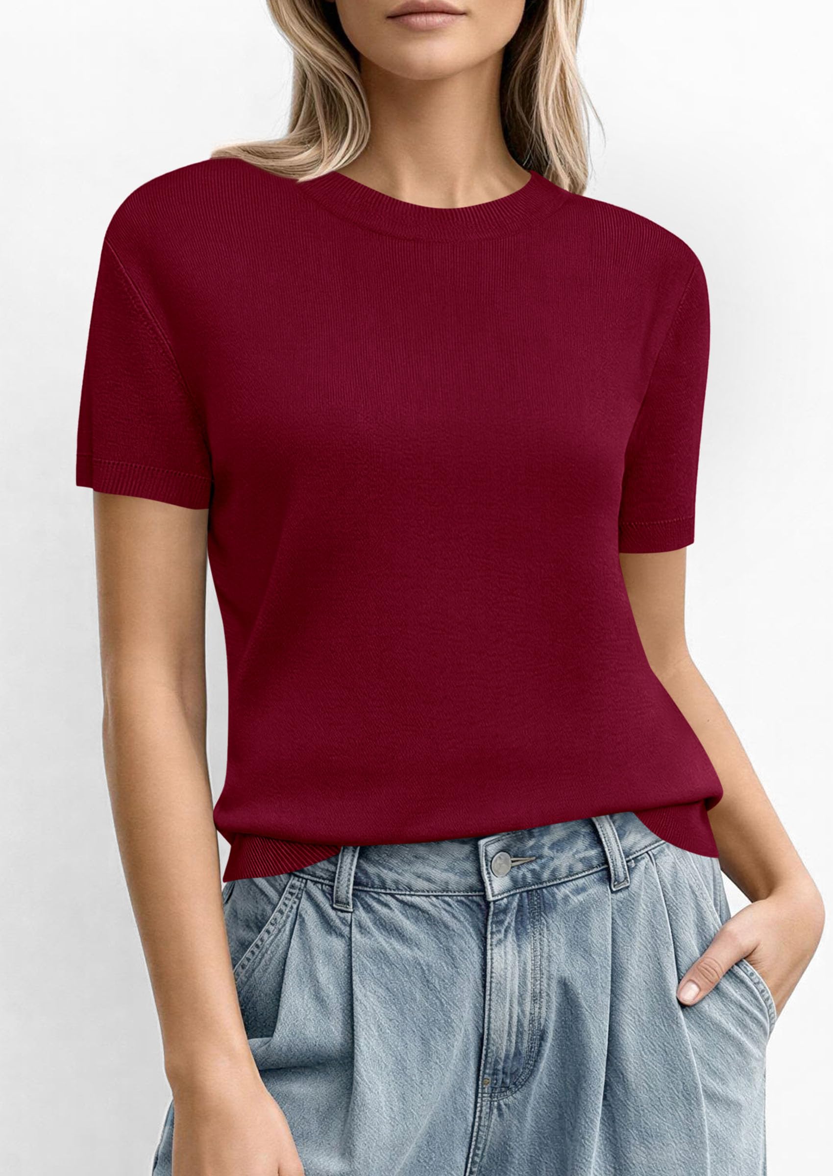 PRETTYGARDEN Women's Short Sleeve Sweaters Spring Crew Neck Knit Work Shirts Business Casual Tops Summer Fashion Clothes PRETTYGARDEN