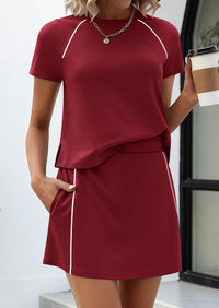 PRETTYGARDEN Women's Summer 2 Piece Skirt Sets Short Sleeve Shirts Tops Skorts Matching Workout Clothes Travel Outfits PRETTYGARDEN