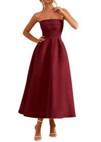 PRETTYGARDEN Cocktail Dresses for Women Summer Formal Elegant Tube Top Strapless Spring Wedding Guest Party Midi Dress PRETTYGARDEN